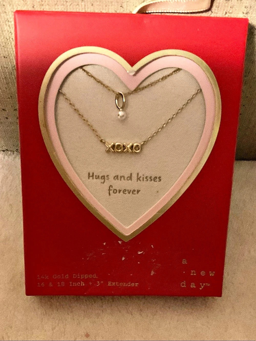 New Day XOXO Hugs and Kisses Forever Necklace Gold Necklace NWT